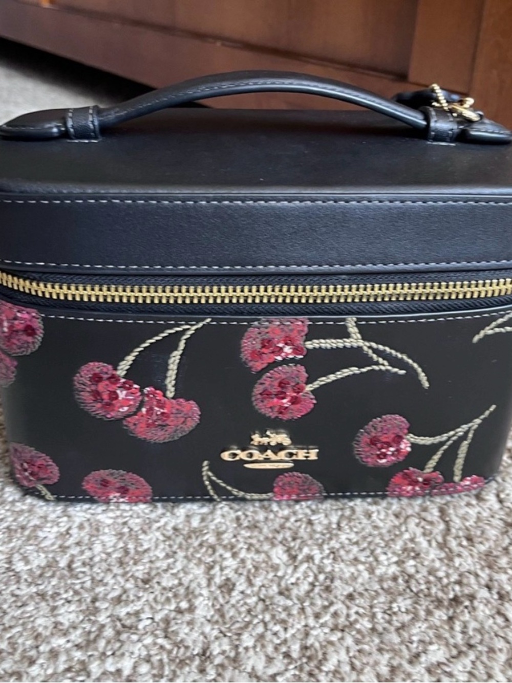 Coach Cosmetic Case With Glitter Cherry Print SUPER RARE